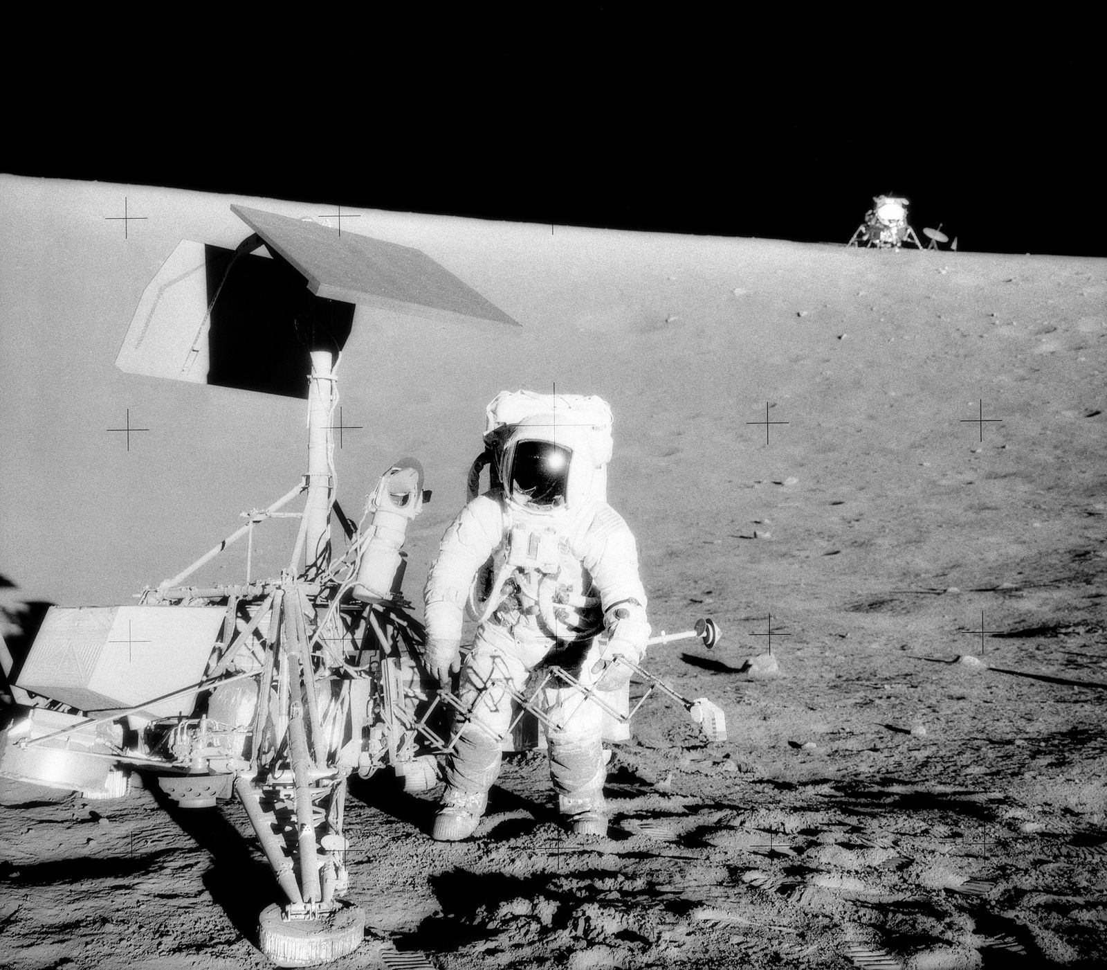 Apollo 12 LM, Pete Conrad, and Surveyor III on the lunar surface