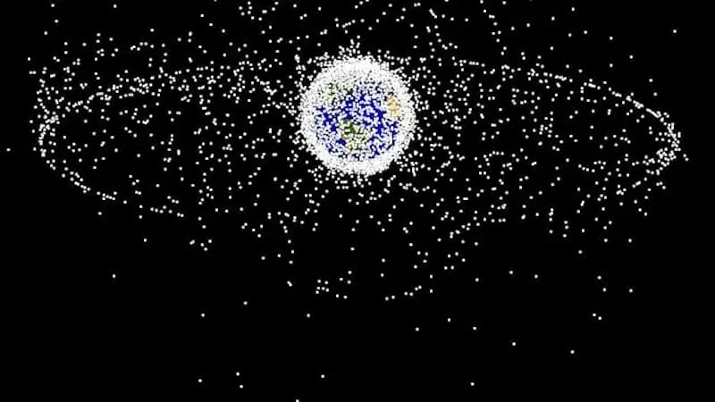 floating earth surrounded by bright dots