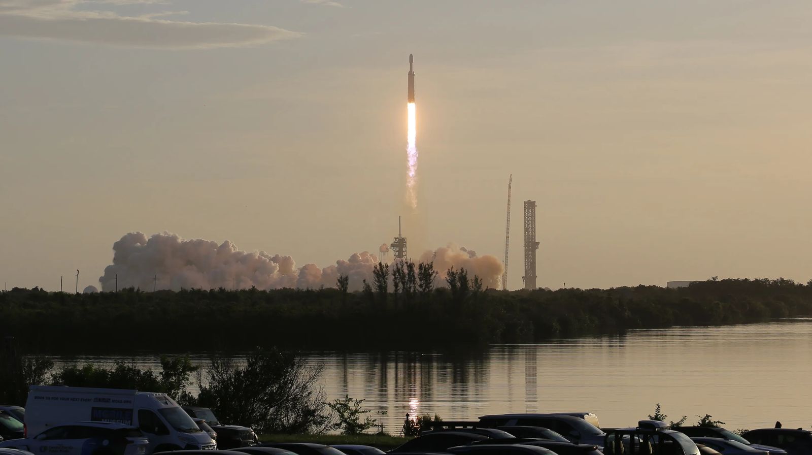 falconheavylaunch1083026 A SpaceX Falcon Heavy launches with NASA's Nancy Grace Roman Space Telescope just after sunrise from Kennedy Space Center's Launch Pad 39-A on Sunday, Aug. 30, 2026. (Richard Tribou/Orlando Sentinel)