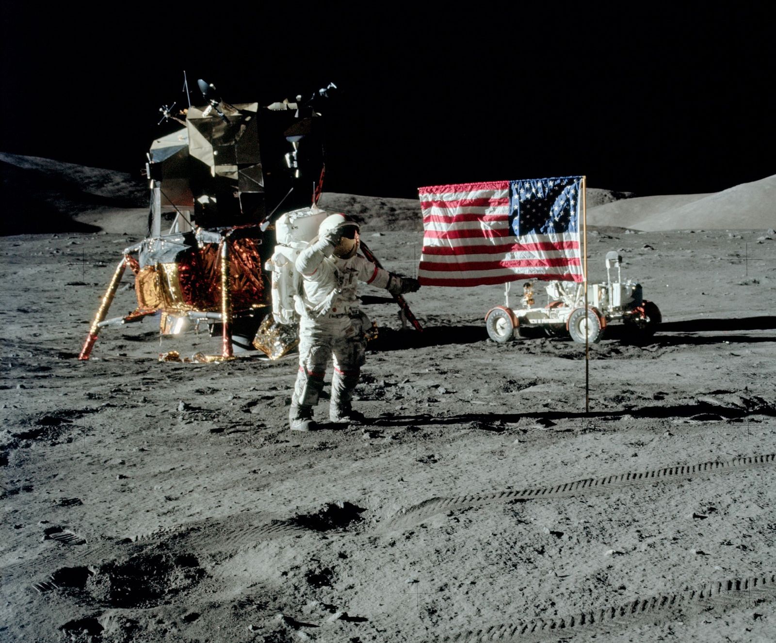 Apollo 17 LM and Gene Cernan on the lunar surface