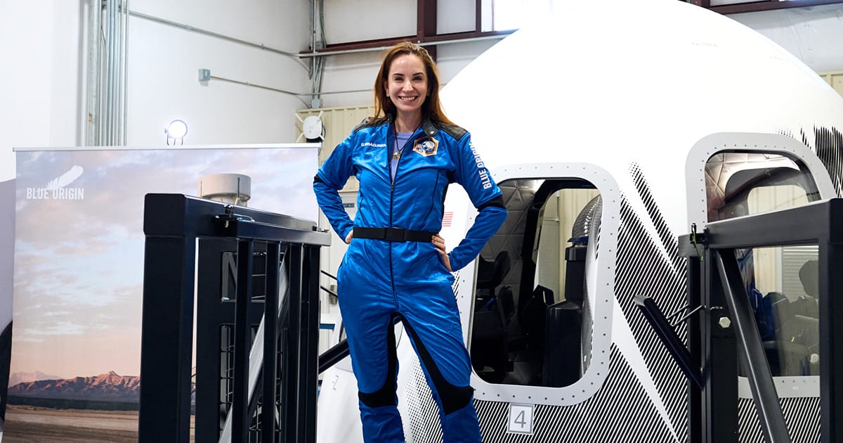 Danna Karagussova in flight suit