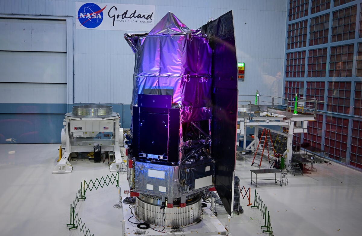 NASA’s Nancy Grace Roman Space Telescope sits at the Goddard Space Center.