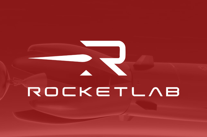 The Rocket Lab RKLB logo on a red background superimposed over the image of a rocket in flight. Image source: The Motley Fool.