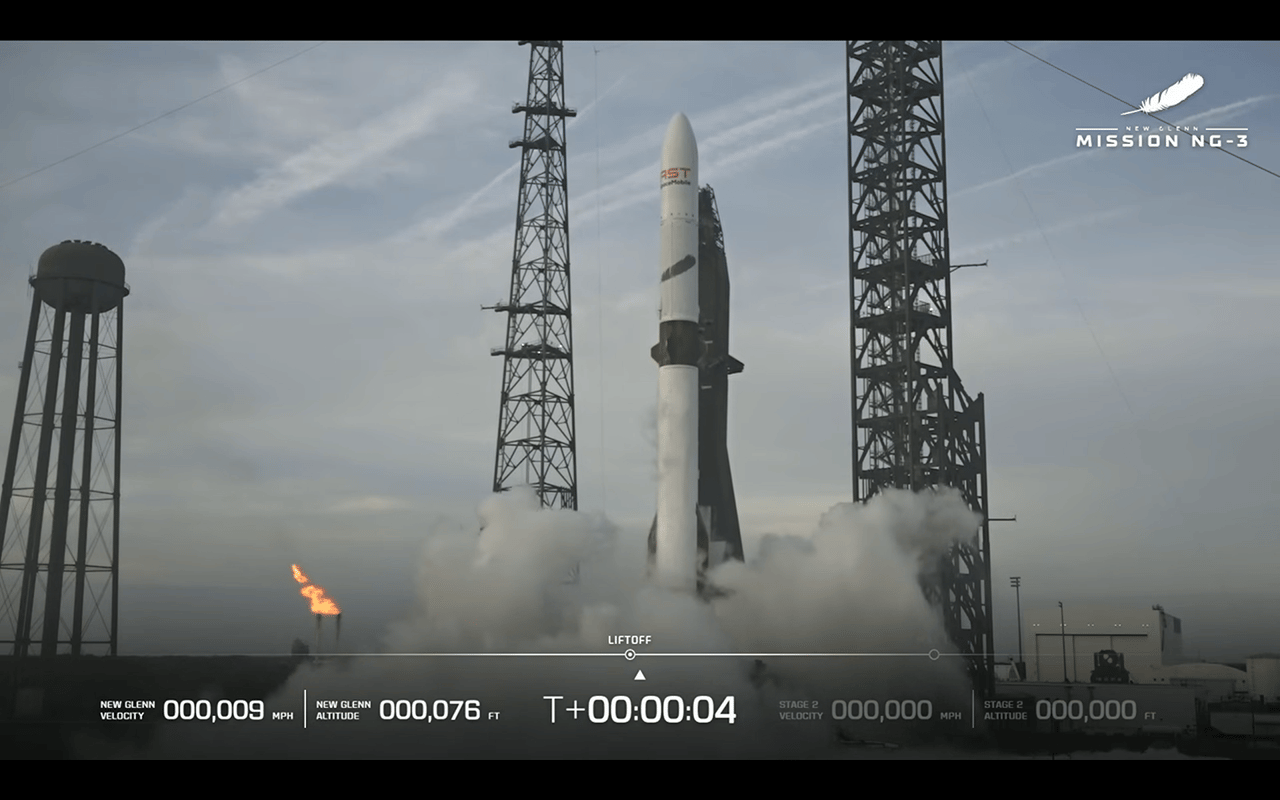 Blue Origin's NG-3 New Glenn rocket lifts off