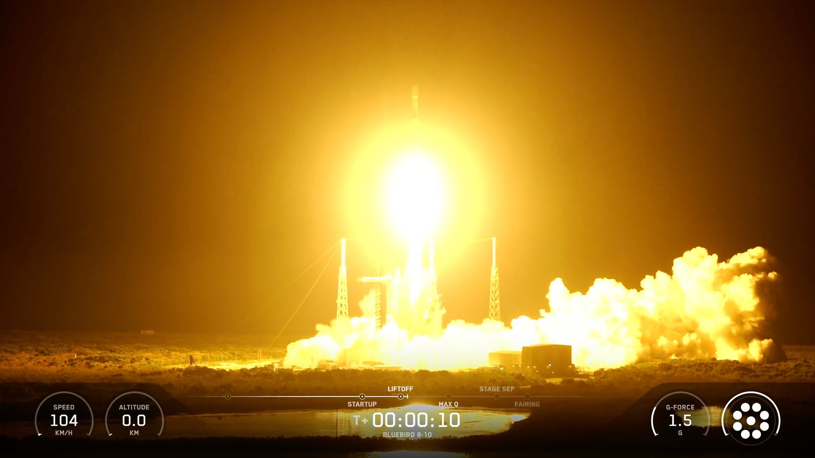 A SpaceX Falcon 9 rocket launches the BlueBird 8-10 mission for AST SpaceMobile on June 17, 2026.