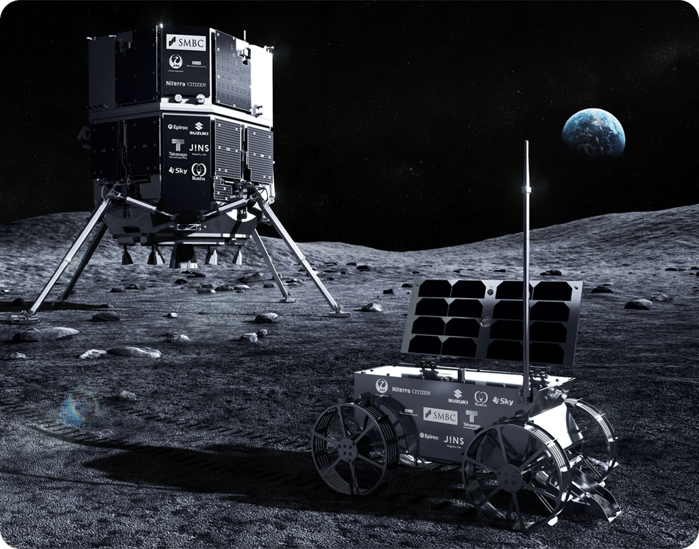 Render of Hakuto-R M2 & rover on the Moon