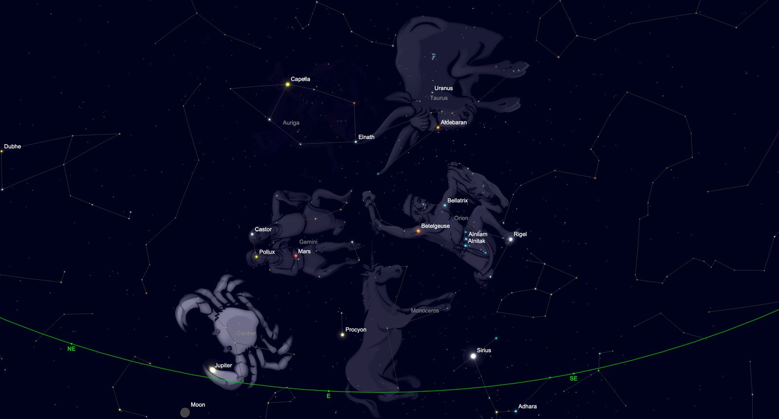 Star chart showing the eastern predawn sky on Sept. 9, 2026, with the zodiac constellations and planets visible above the horizon.