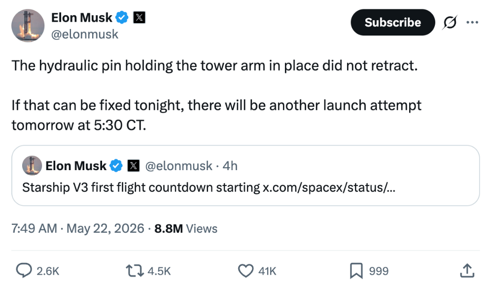 刚刚，马斯克SpaceX发射人类史上最大最强火箭！NASA局长点赞星舰V3