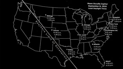map of the US showing where the jupiter occultation is visible from on sept 8.