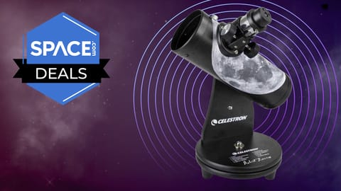 A Celestron FirstScope against a purple background with a Space Deals logo.