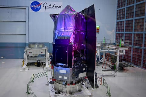 NASAas Nancy Grace Roman Space Telescope on display at the Goddard Space Center in Greenbelt. (Kevin Richardson/Baltimore Sun/Tribune News Service via Getty Images)