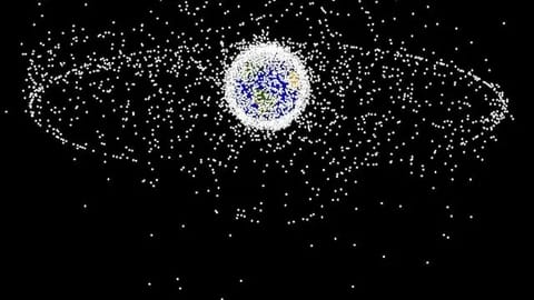 floating earth surrounded by bright dots