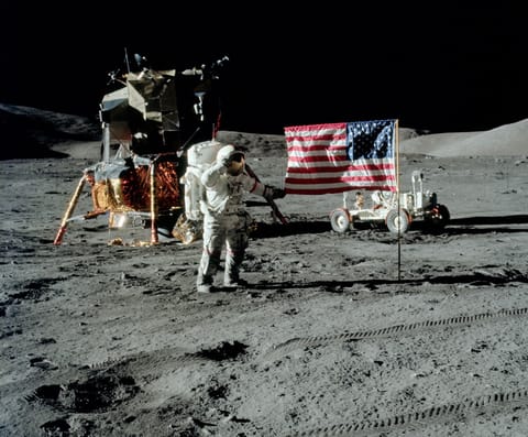 Apollo 17 LM and Gene Cernan on the lunar surface