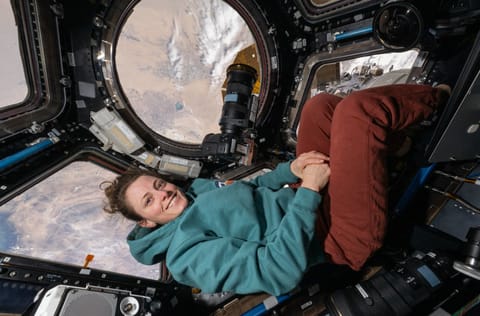 Loral O’Hara  in the cupola aboard the ISS