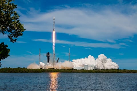Falcon booster landing at Cape Canaveral