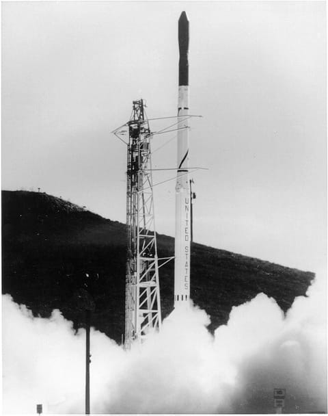 Scout X-4 S122 rocket launch from Vandenberg  Launch Complex 5