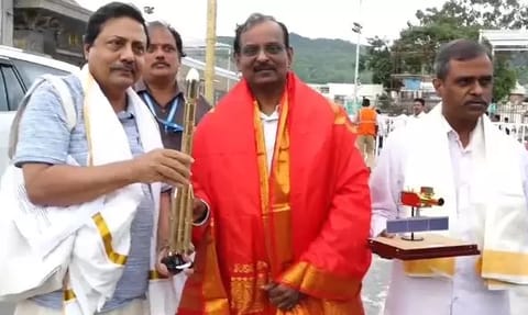 ISRO Chief  Narayanan Visits Tirumala with GSLV-F17, EOS-05 Rocket Models ISRO Chief  Narayanan Visits Tirumala with GSLV-F17, EOS-05 Rocket Models