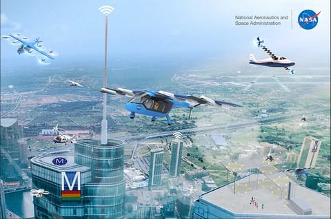 Artists conception of High Density Vertiplex (HDV) operations in an urban environment.