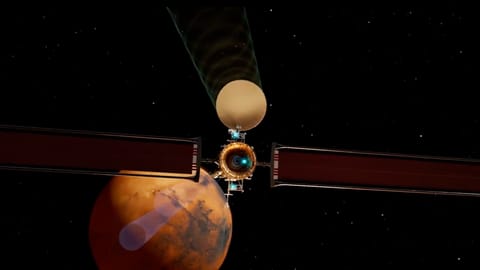 illustration of a spacecraft orbiting mars from a considerable distance