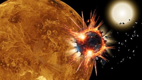 An illustration of Venus destroying its own moon.
