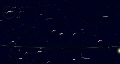 night sky graphic showing venus shining near the moon.