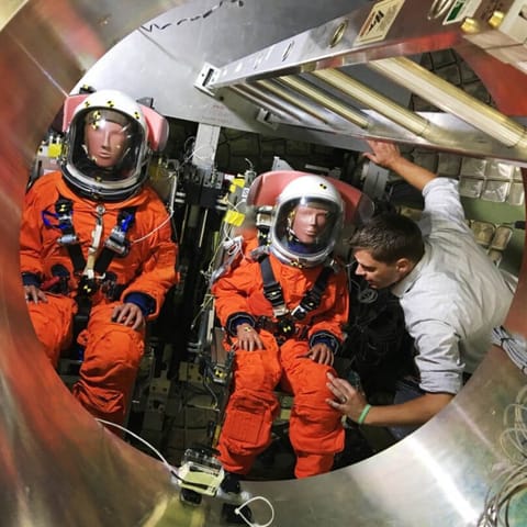 Mark Baldwin participates in safety testing for the Orion capsule