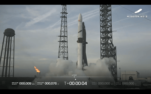 Blue Origin's NG-3 New Glenn rocket lifts off