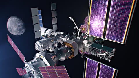Gateway in lunar orbit around the Moon