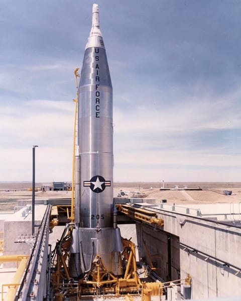 564th Strategic Missile Squadron Convair SM-65D Atlas missile 58-220, pad 564-A2, Warren I site, F. E. Warren AFB, Wyoming