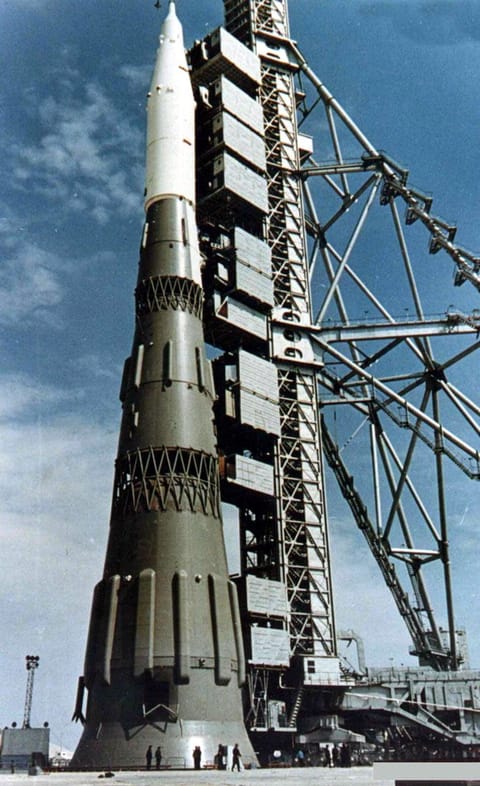 N1 mockup on the launch pad at the Baikonur Cosmodrome in late 1967