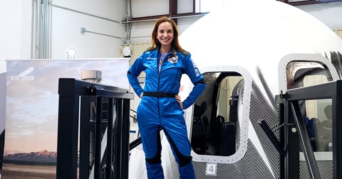 Danna Karagussova in flight suit