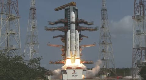 An Indian LVM3 rocket launches the final 36 satellites for OneWeb's first-generation broadband constellation from Satish Dhawan Space Centre on March 25, 2023.
