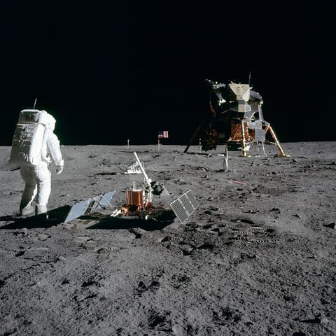 Apollo 11 LM and Buzz Aldrin on the lunar surface