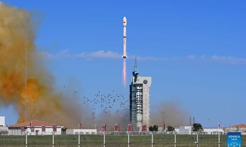 A Long March-4B carrier rocket carrying the satellites of the Yaogan-53 and Yaogan-56 groups blasts off from the Jiuquan Satellite Launch Center in northwest China, Sept. 10, 2026. China launched two new groups of remote sensing satellites from the Jiuquan Satellite Launch Center in northwest China on Thursday. (Photo by Wang Jiangbo/Xinhua)
