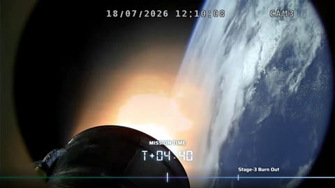 The view from the third stage of a rocket in earth orbit, with our planet in the background