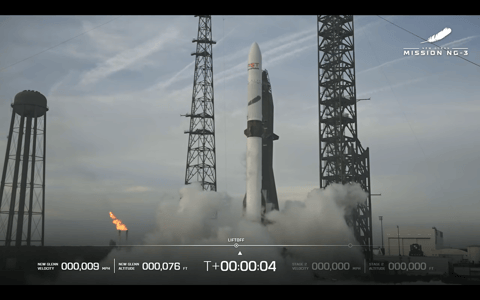 Blue Origin's NG-3 New Glenn rocket lifts off