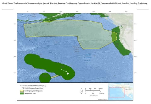 FAA FONSI/ROD document pages for Starship Pacific reentry contingency operations