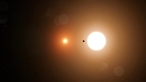 A large yellow sphere next to a smaller red sphere