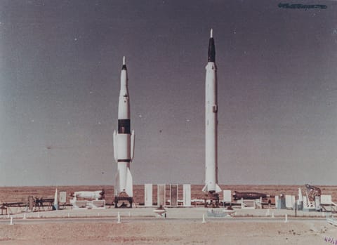 R-2A and R-5A geophysical rockets on the pad