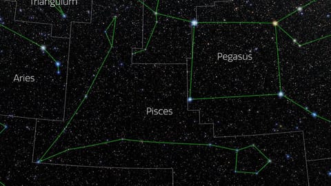 night sky map showing the location of Pisces in the sky.