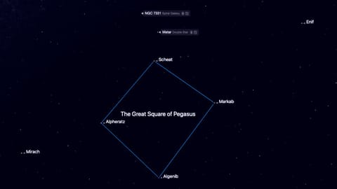 night sky graphic map showing the great square of pegasus
