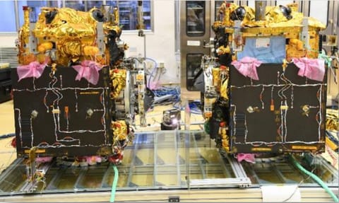 SpaDEx Chaser (SDX01) and Target (SDX02) spacecrafts during testing
