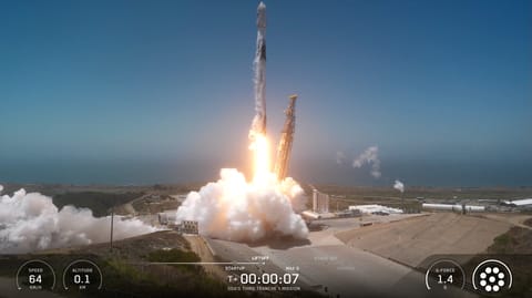 A SpaceX Falcon 9 rocket launches the Third Tranche 1 Mission for the U.S. Space Development Agency from Vandenberg Space Force Base in California on July 16, 2026.