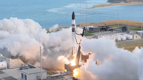 A Rocket Lab Electron rocket launches "The Wisdom God Guides" mission for the Japanese company iQPS from New Zealand on Dec. 21, 2025.