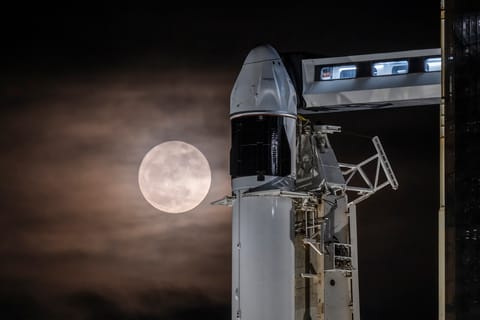 Crew Dragon at night with full Moon (Axiom-4)
