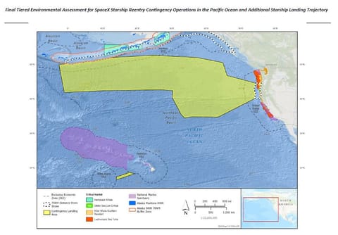 FAA environmental assessment maps showing Starship Pacific landing zone expansions