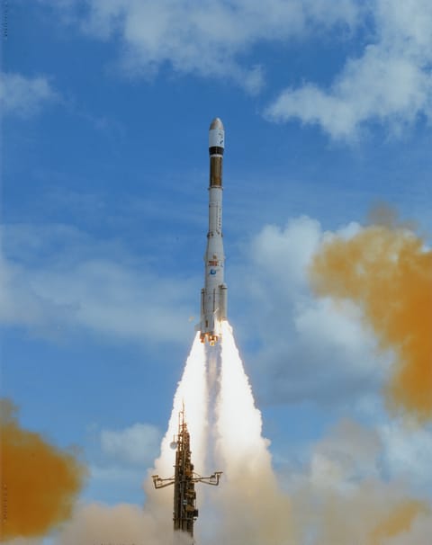 Ariane 3 liftoff from ELA-1 (Telecom-1A)