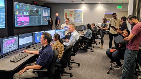 NASA researchers from the Human Systems Integration Division's Airspace Operations Laboratory (AOL) are conducting an Unmanned Aircraft System (UAS) Traffic Management (UTM) research simulation