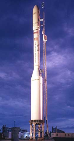 Taurus rocket carrying ROCSAT-2 on launch pad.
