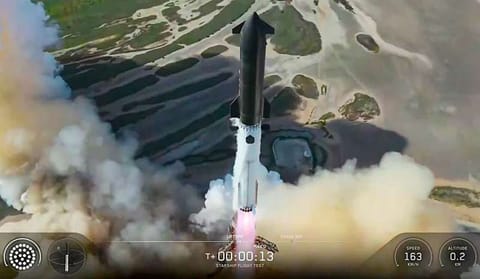 SpaceX's Starship launch system rises from its Texas launch pad for a suborbital flight test. Credit: SpaceX via X Lucky 13! Starship Deploys Starlink Satellites and Splashes Down Intact